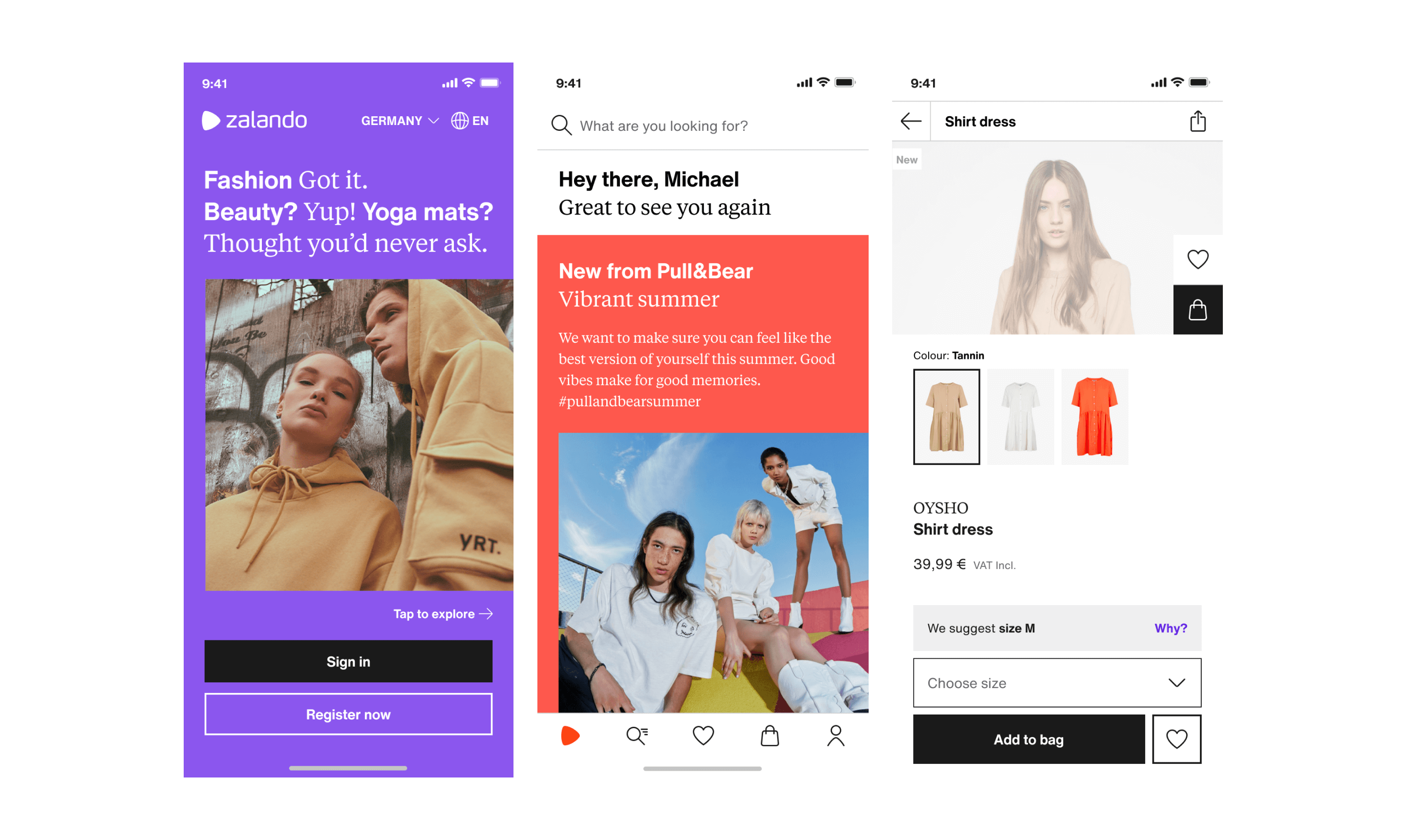 A few examples of the type pairing in the current experience on the Zalando app